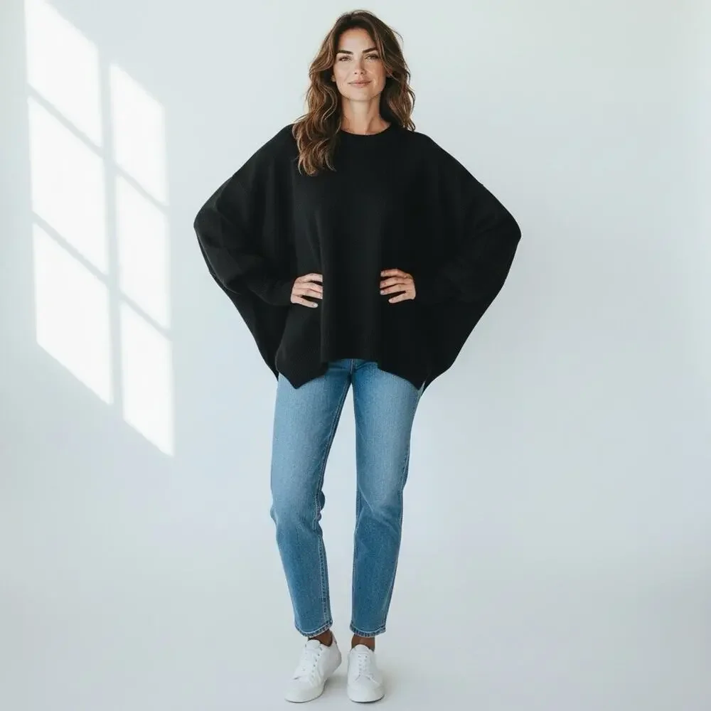 Free People Ottoman Slouchy Black Sweater Long Sleeve Tunic Dress XS - Picture 13 of 16